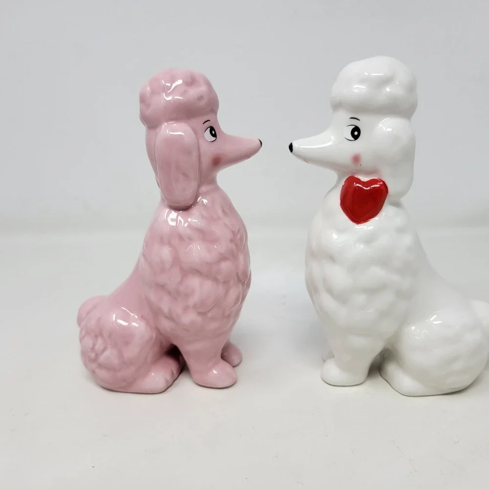 Target Spritz Ceramic Poodle Figurines Set Pink White Red Hearts Valentine Decor